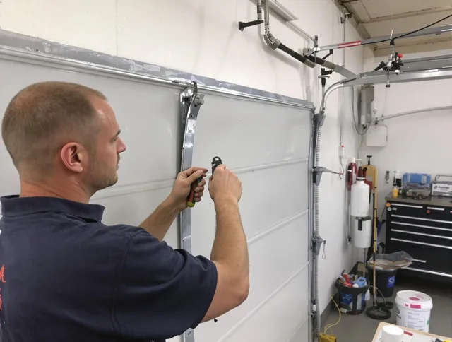 Before and after garage door dent repair by Barrington Garage Door Repair in Barrington