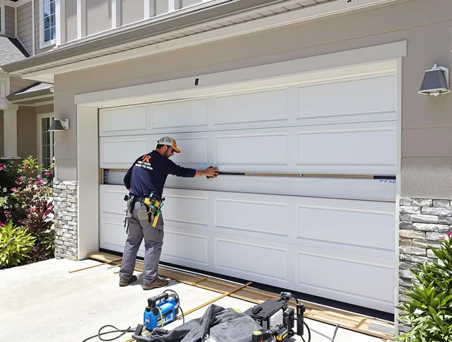 Barrington Garage Door Repair team performing complete garage door replacement at Barrington residence