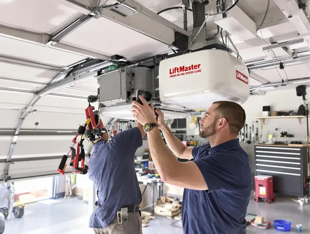Barrington Garage Door Repair technician performing advanced diagnostics on garage opener in Barrington