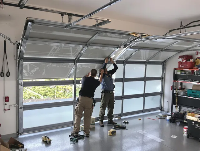 Barrington Garage Door Repair expert performing precise panel replacement on Barrington garage door